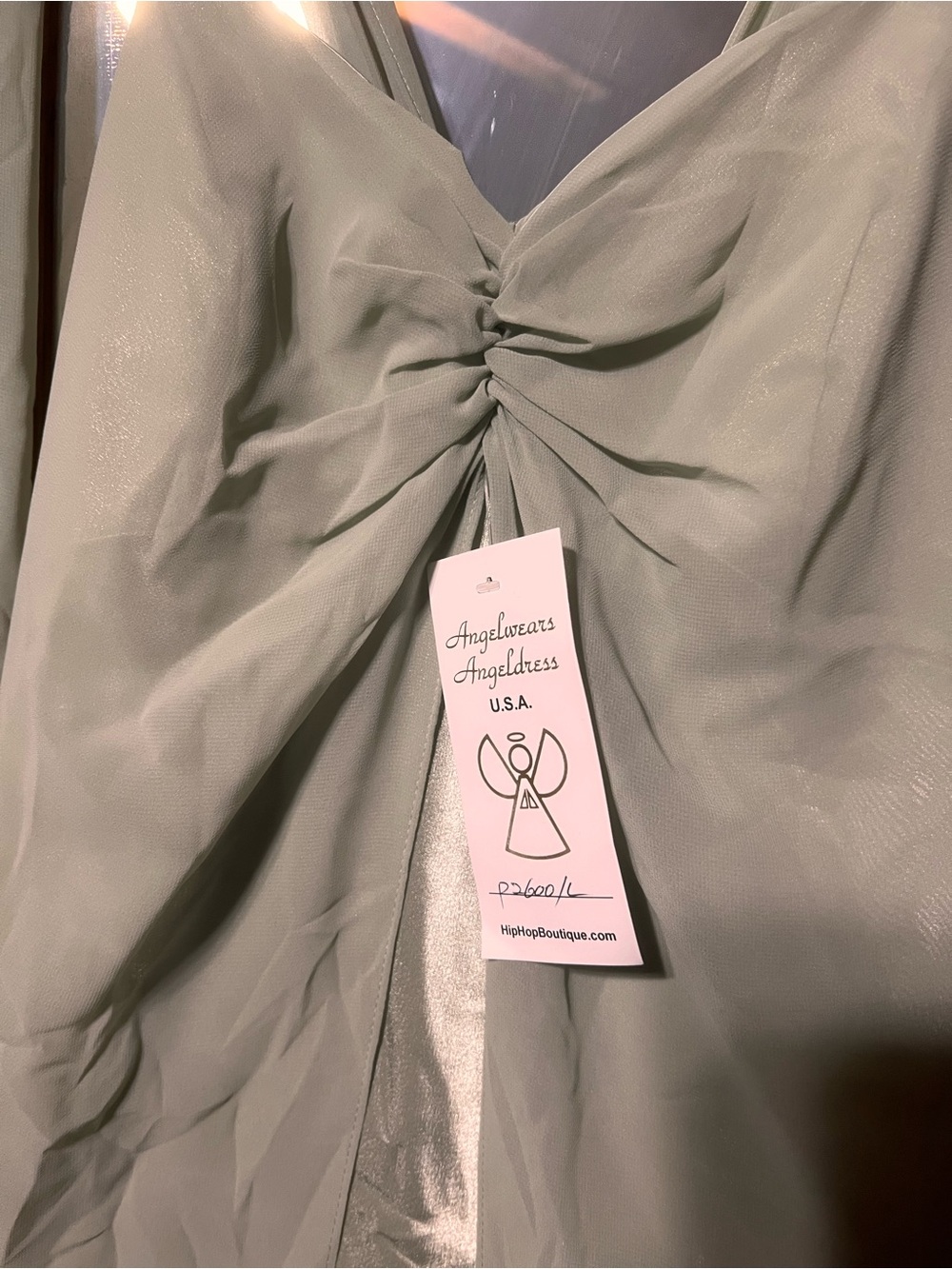 POL Sage Green Satin-Look Label Top